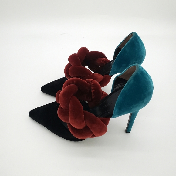 Marco de Vincenzo Color-Block Braided Velvet Pump Heels 38 - Picture 5 of 16
